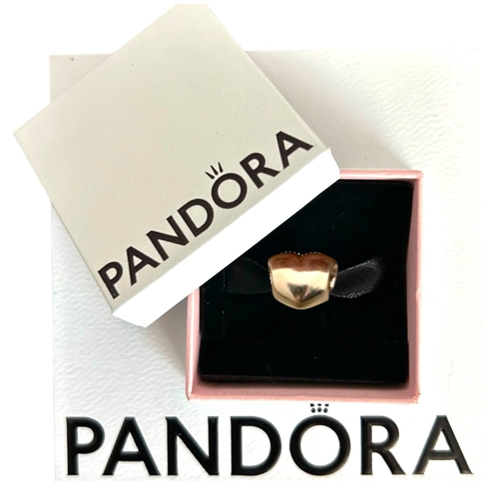 Pandora Heart Bead Charm Solid 14K Gold 585 ALE EUC w PandoraBox & tissue paper